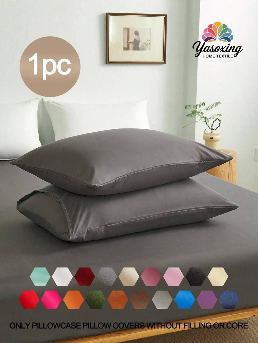 1pc Deep Grey Super Soft Solid Color Pillowcase, Lightweight & Breathable, Envelope Closure, Suitable For Bedroom - Dark Grey - View 1