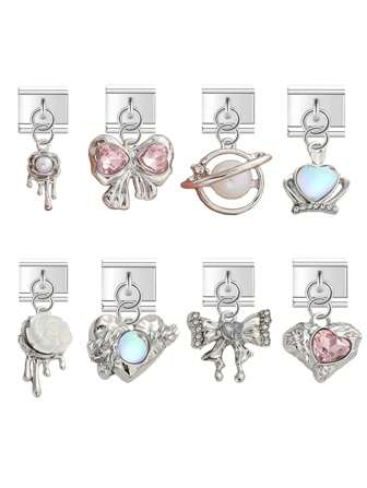 创意精致时尚粉色合金糖果心形意大利串珠手链模块化9mm链节配件批发