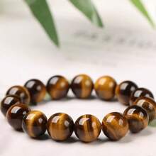 经典天然石珠虎眼石手链 4 号 手工佛手链 男士 瑜伽冥想臂环饰品 - 棕色 - 查看 5