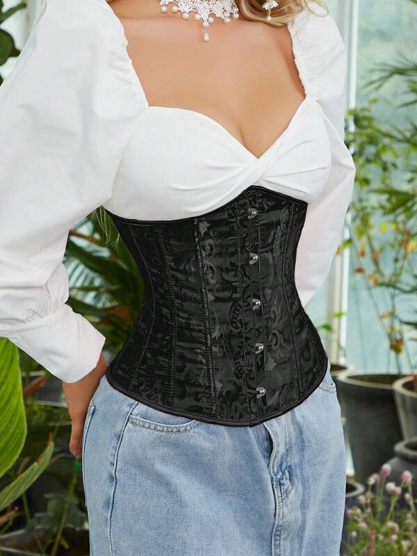 1 szt. damski gorset żakardowy, modelujący talię, wyszczuplający talię, kostium na Halloween