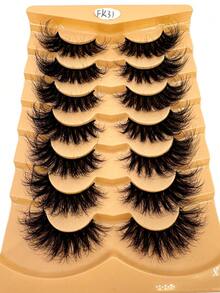 7 Pairs 25mm 9D Thick Mink Eyelashes, Curl DD Faux Mink Lashes Fluffy Cat Eye Dramatic Lashes, Reusable Dense Mink Look Extension Eyelashes - 濃密款 - 查看 6