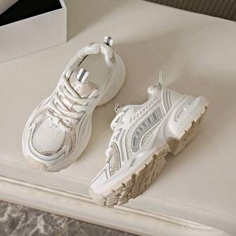 女士运动厚底运动鞋，新款系带休闲低帮运动鞋，厚底防滑时尚户外跑步鞋