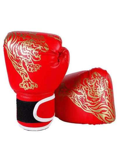 1 par de guantes de boxeo de artes marciales - Cierre ajustable de gancho y bucle, cuero sintético transpirable para entrenamiento interior/exterior, espalda, primer día de escuela