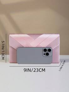 时尚缎面装饰晚装手拿包信封斜挎包 - 粉色 - 查看 7
