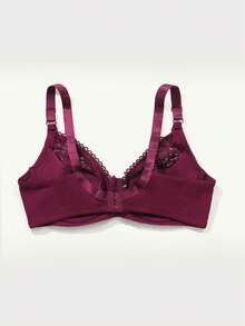 Plus Size Women Thin Foam Padded Bra, Sexy Lace Semi-Sheer Underwire Romantic French Elegant Lingerie, Lift - Burgundy - View 5