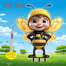 2D Flat Boho Bee Garden Stake - 2D Flat Printed Outdoor Decor With Honeycomb & Wing Design, Plastic Stakes For Yard, Lawn, Easter Holiday Decoration - No Battery Needed, Bee Decor, Lawn Accessories, Whimsical Design, 2D Flat - Black and Yellow - View 4