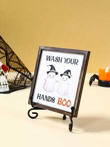 1pc 10*10cm/15*15cm Halloween Mini Bathroom Decor Painting, Wooden Halloween Witch Hat Ghost Design Bathroom Door Decoration, "Boo" Handwashing Reminder Decor With Cute Ghost, With Stand, Indoor/Outdoor Use, Horror Home Decor, Room Decoration, Halloween Desktop Ornament, Living Room Bathroom Decoration - Halloween Ghost - View 9