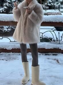 Áo khoác lông giả rộng rãi ấm áp phong cách Âu Mỹ cỡ lớn DEEKA Winter New cho nữ cỡ lớn - Màu be - Xem 7