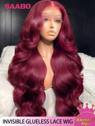 200 % densitet 99j vinröd färg kroppsvåg människoblandat hår 13x4 spetsfrontal peruk för kvinnor förplockad stor yta spetsfrontperuk dagligen festperuk naturlig hårlinje peruk