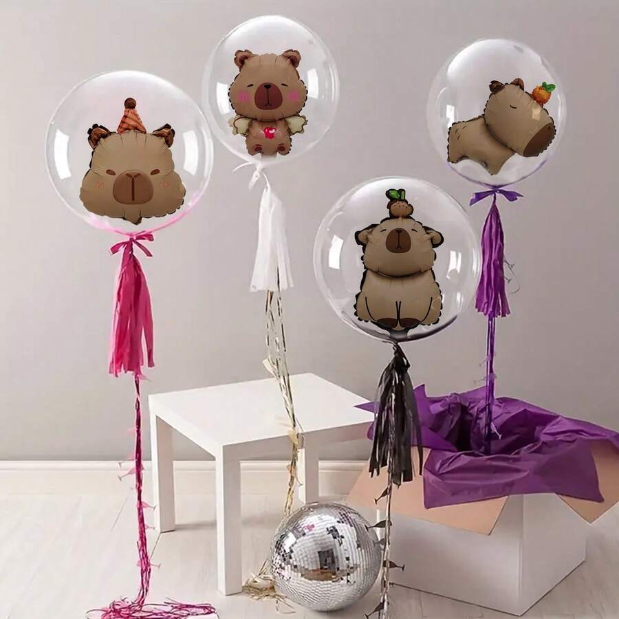 Set 10 Balon Gelembung Transparan Mini Capybara, Balon Dekorasi Pesta Ulang Tahun dan Pernikahan - MultiWarna - View 1