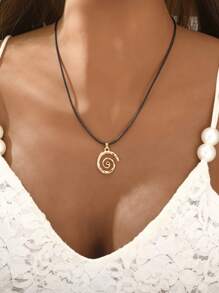 1pc Ocean Wave Vortex Pendant Leather Cord Necklace - Geometric - View 2