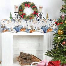 1 Stück blau-orange Kürbis Herbst Kaminsims Schal Abdeckung, Thanksgiving botanische Blätter Kaminsims Schals Kaminsims Regal Tischläufer für saisonale Feiertagsparty Heim Dekorationen