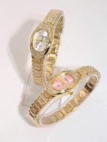 Armbanduhr für Frauen, luxuriös und elegant mit ovalem Zifferblatt, Edelstahlarmband, Damen Quarz Armbanduhr als Geschenk