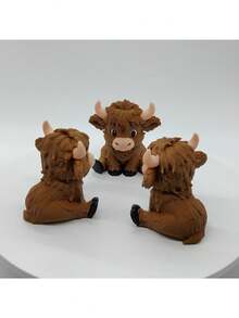1pc 3D Printed Seated Highland Cow - Adorable Desk Pet For Office Cuteness & Farmhouse Aesthetic Fans - Charming Decor For Birthdays, Housewarmings & Farm Themed Parties, Modern Farm Decor For Minimalist Shelves - Multicolor - View 10