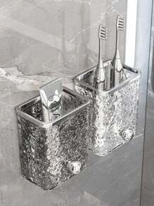 1 pieza Caja de almacenamiento montada en la pared con patrón ondulado, sin necesidad de perforar, organizador de tocador de baño, estantería de ducha