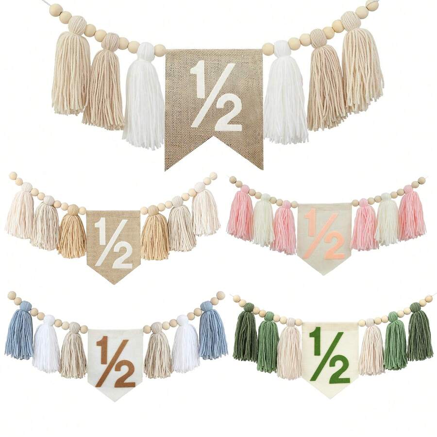 1pc 1/2 Tall Stool Banner, Birthday Party Tassel Garland, Boho Style Birthday Party Decor, 6 Months Birthday Party, Half Year Birthday Decoration