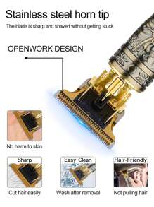 HINEA 复古T9电动无绳理发器，专业男士理发器和胡须修剪器 - 銅色 - 查看 7