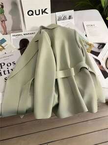 New Casual High-End Design Loose Fit Belted Blazer Jacket, Elegant Versatile Slimming Office Wear, Solid Color Pocket Fake Pocket, Autumn - Light Green - View 5