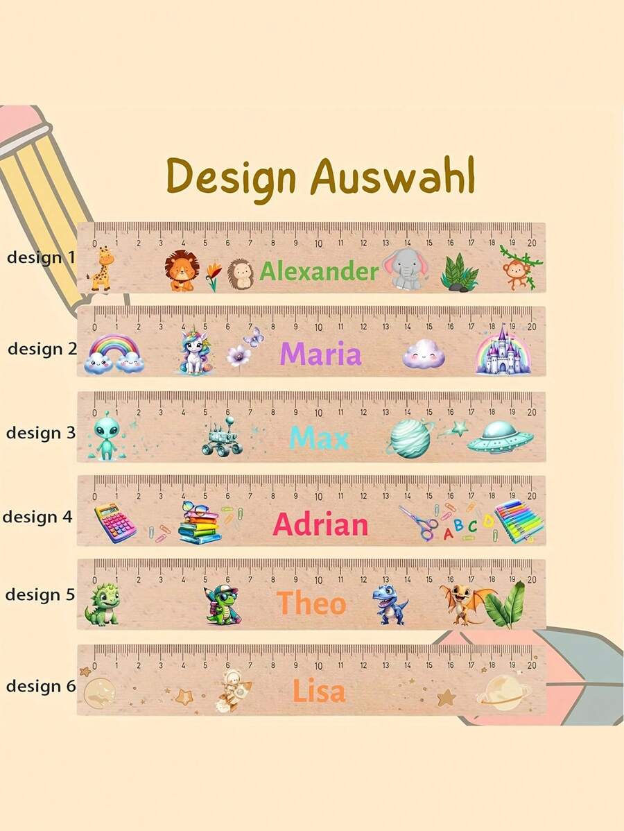 Custom Wooden Ruler With Name And Cute Dinosaur, Rainbow, Bear, Mushroom, Star, Cloud, Music Symbol, Pencil, Ruler For School, First Day Of School Gift, School Supplies, Joke Design, Durable Ruler