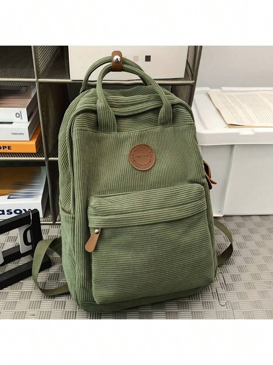 Minimalist Classic Corduroy 1pc Men's Large Capacity Backpack - Lightweight Casual - - Green - View 1