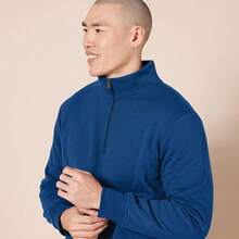 Men's Long-Sleeve Quarter-Zip Pullover Fleece Sweatshirt, Style - Teal Blue - View 3