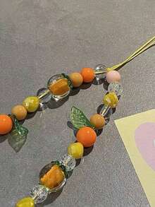 1 件清新可爱的柿子串珠手机挂绳，夏季配饰 - 橘色 - 查看 2