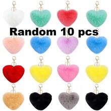52件套心形毛绒球钥匙扣套装，DIY手工套装，包含12个毛球、20个金属环和20个钥匙扣，是女士钥匙扣、包包挂饰、情人节礼物、汽车饰品、校园可爱哥特风Y2K包包挂绳（带证件套）、汽车饰品、包包挂饰、圣诞节礼物、送给老师、朋友、姐妹的礼物创意 - 彩色 - 查看 22