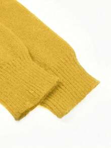 1 Stück Damen Große Größen V-Ausschnitt Langarm Einfarbig Strickstoff Gerippter Knopf Locker Weich Atmungsaktiv Freizeitkleidung, geeignet für Dates, Feiertage, täglichen Gebrauch im Herbst und Winter - Gelb - Übersicht 4