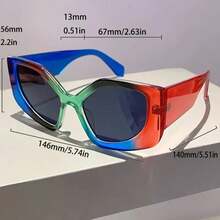 1 Piece New Women's Polygonal Fashion Glasses Colorful Design Versatile Unisex Decorative Glasses - Đen và xám - Xem 2