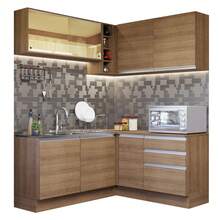 Cocina integral completa modular Madesa de esquina Glamy 329cm color marrón 02 con gabinetes y alacena diseño premium para espacios amplios - Marrón - Ver 2
