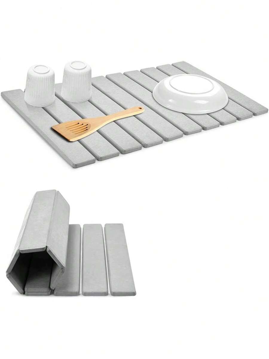 1 pieza Alfombrilla plegable autolimpiante para escurrir en la encimera de la cocina, de gel de sílice de secado rápido, cuadrada, antideslizante y resistente al calor, para encimera de baño, posavasos y protección contra salpicaduras - Multicolor - Ver 1