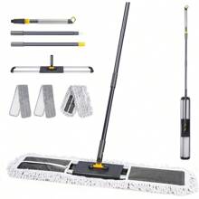 Large Flat Mop, Cleaning Mop With Telescopic Handle, Professional Industrial Mop With 3 Microfiber Pads For Dry And Wet Use, 80 X 11 X 154 Cm - Mopa de Microfibra - 查看 1