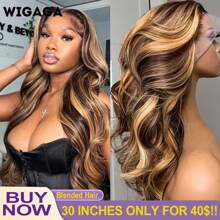 200% 密度 13x6 高清蕾丝前假发，渐变色蜂蜜金色挑染短波浪鲍勃假发，波浪形，预拔漂白结，零压力佩戴透气夏季鲍勃假发，适合所有种族的女性 - SP4/27 - 查看 1