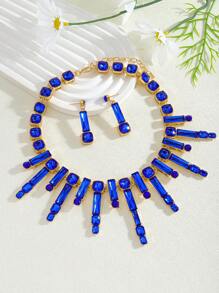 3 件优雅奢华彩色水晶项链吊坠耳环套装，闪亮钻石颈链项链项圈耳环套装，项链吊坠项链耳环，适合女性水晶派对、宴会、晚宴、时尚百搭