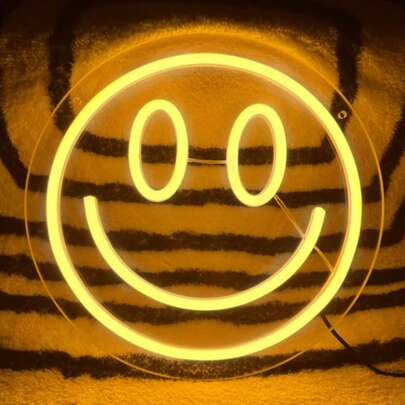 1pc Yellow Smiling Face Neon LED Neon Wall Decoration Face Glow Sign USB Powered For Bedroom Children's Room Wedding Party Decoration
