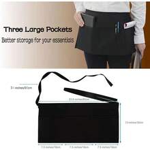 Cotton Linen Aprons With Pockets For Baking Funny Printed Aprons For BBQ Parties Server Aprons With 3 Pockets Black Server Waist Aprons Waitress Half Apron Waterdrop Resistant Waitress Apron Insulated Aprons For Hot Food Handling - Black-1Pack - View 7