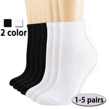 1/2/3/4/5 双装女士罗纹中筒/踝袜，纯色，舒适，简约风格，适合女士日常穿着，亦可作为圣诞礼物 - 常規款 - 查看 11