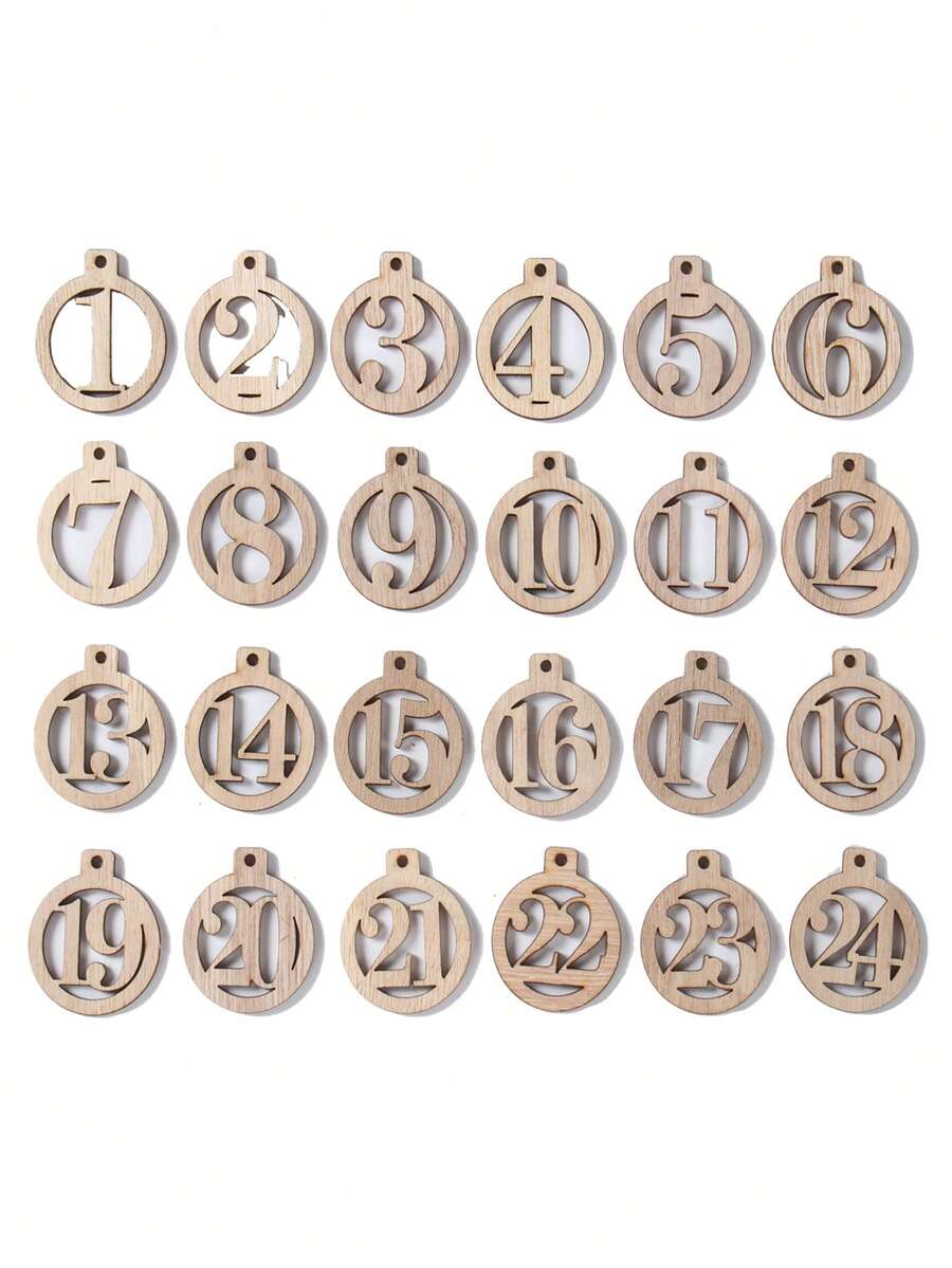 24Pcs Wooden Advent Calendar Tags, Classic Style Christmas & New Year Countdown Numbers 1-24, Manufactured Wood Christmas Tree Ornaments For Holiday Decorations, Christmas Decoration Hanging Pendants, Christmas Gift, Merry Christmas, Xmas Party Decor, Christmas Ornaments