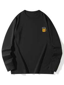 女士宽松卡通印花长袖棉质T恤，百搭春秋装 - 黑色 - 查看 6