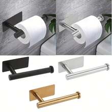 1 Peça Suporte para Papel Higiênico de Aço Inoxidável Resistente, Montagem na Parede Autoadesiva Sem Furos, Acabamento Escovado, Dispensador de Rolo de Papel Higiênico, Suporte para Papel Higiênico de Parede - Prata - Visão 2