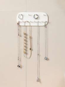 1pc Wall Mounted Jewelry Storage Rack, Simple Plastic White Earrings Necklace Storage Holder For Household, Gift For Sun Travel Cool Back To School