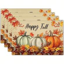 4-Piece Set Of Autumn Thanksgiving Themed Placemats With Pumpkin And Maple Leaf Print Designs, Measuring 30X45 Centimeters, Is Perfect For Theme Decoration In Thanksgiving Restaurants, Dining Tables, Indoor And Outdoor Gatherings, And Rural Kitchens. It Is The Best Choice For Thanksgiving Gifts.