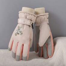 冬季户外滑雪手套，男女通用，加厚保暖内衬，-20°C保暖，触屏兼容，防滑掌面，防寒手指手套，可爱小熊图案 - 彩色 - 查看 12