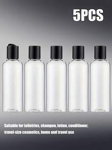 5 个 6.7 盎司透明塑料可再填充瓶，带黑色圆盘顶盖，透明塑料空挤压瓶，带圆盘顶翻盖，旅行容器小型防漏挤压瓶，带黑色翻盖，适用于洗漱用品、洗发水、乳液、护发素、旅行装化妆品、居家旅行，黑色 50ml/80ml/100ml//150ml/200ml - 彩色 - 查看 5