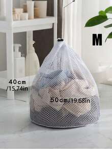 Pacote com 1 bolsa de malha para lavanderia com cordão, bolsa grande de poliéster branco para máquina de lavar, bolsa para guardar roupas íntimas, bolsa para guardar meias, adequada para banheiro, organização de roupas, armazenamento doméstico, armazenamento em dormitório, volta às aulas, viagem de negócios, itens essenciais para viagem, dia do professor - Branco - Ver 10