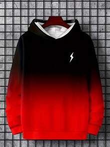 大码男士时尚连帽卫衣，渐变色，3D闪电印花，休闲套头衫，涤纶，常规版型，长袖，适合春秋季节，男女通用