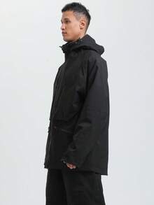 男士滑雪外套，滑雪大衣，冬季連帽登山夾克，腋下網布附拉鍊，防丟拉鍊口袋，運動服飾黑色 - 黑色 - 查看 5