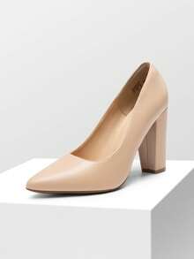 Damen Pumps mit spitzer Zehenpartie, hohem Blockabsatz, geschlossene Zehenpartie, Schlupfschuhe, Damenpumps, Hochzeit, Party, Arbeit, bequemes Kleid, elegante Schuhe - Aprikosenfarben - Übersicht 2