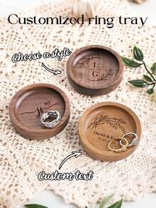 1pc Customized Jewelry Tray, Personalized Wooden Ring Tray, Customized Round Wooden Ring Holder, Engagement Ring Stand, Couple Wedding Gift, Round Jewelry Display Tray, Photography Prop, Customized Jewelry Tray - Multicolor - View 1
