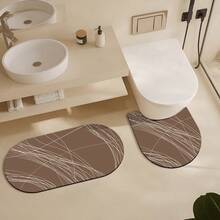1/3件套棕色线条图案家居装饰地垫，浴室防滑吸水地垫，硅藻土复古图案地垫，U型马桶洗手池吸水脚垫，2.5毫米厚，适用于玄关、浴室、厨房等场所，厨房地毯 - 棕色線條 - 查看 4